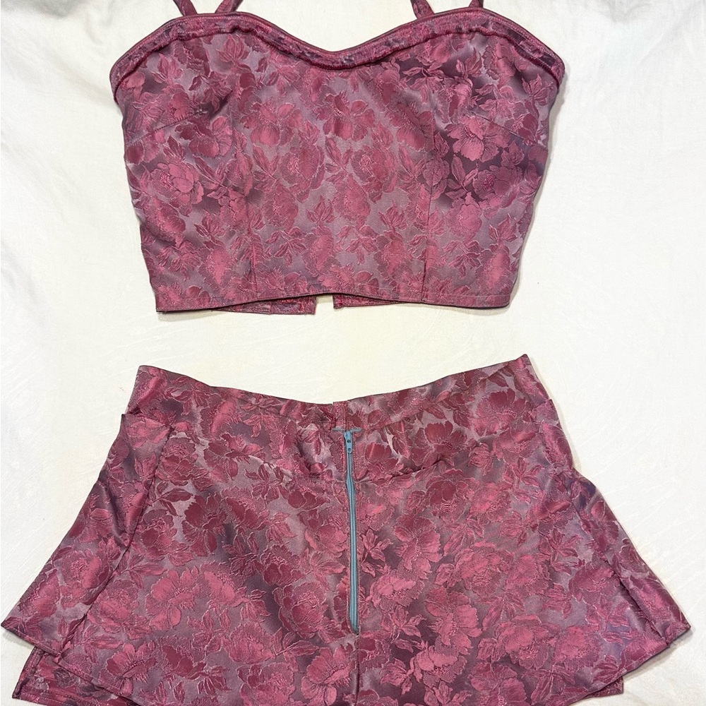 Up-cycled Floral Pink Skirt/Short/Top Set